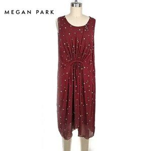 Megan Park Silk Hand Painted Beaded Burgundy Midi Dress Indian Artisan Work 2